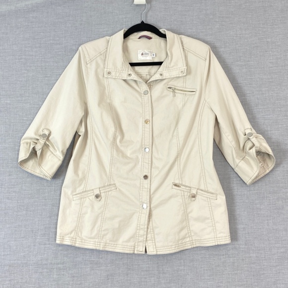 Spring Jacket Womens XL 3/4 Tabbed Sleeves Snap Front Pockets Cotton & Colors - Picture 1 of 13